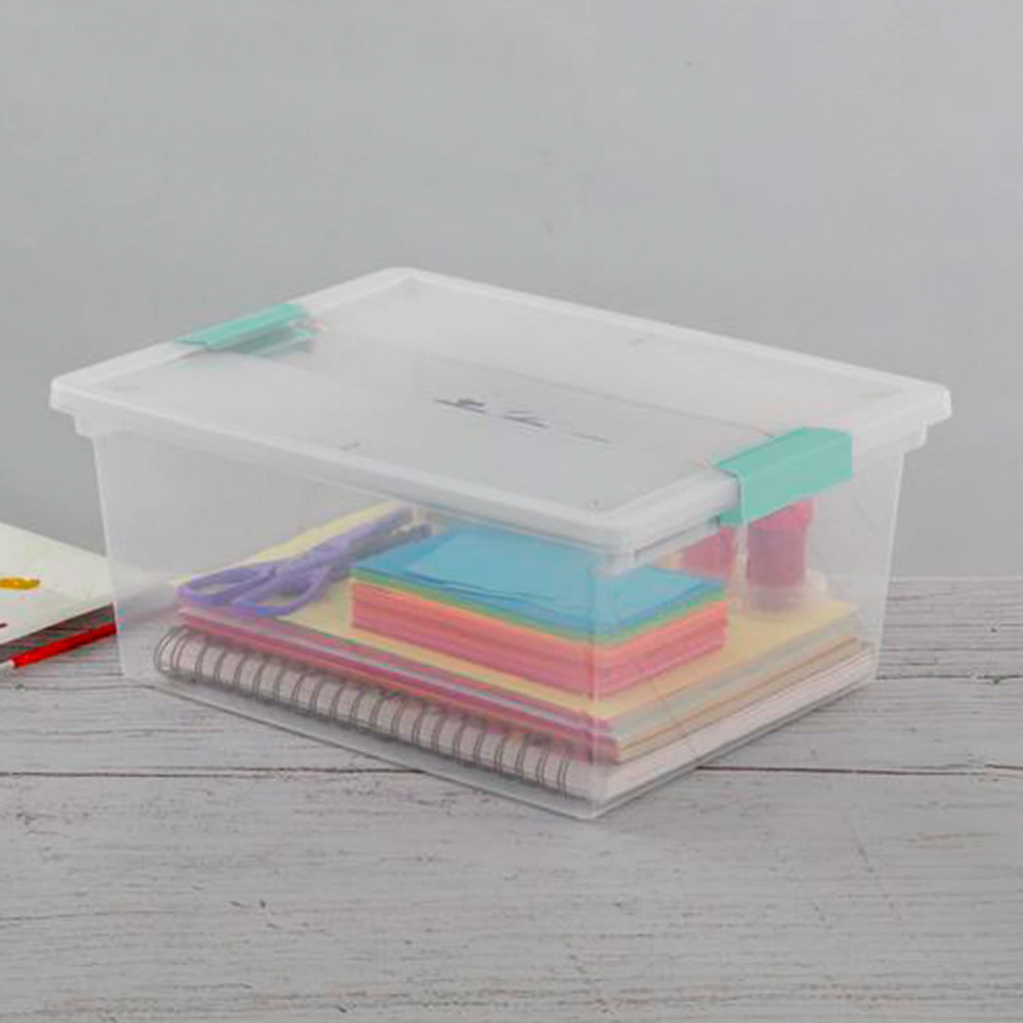 Sterilite Deep Clip Box, Stackable Small Storage Bin With Latching Lid, Plastic Container To Organize Paper, Office, Home, Clear